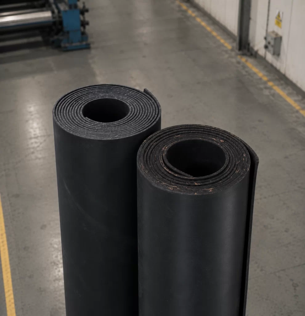 Precision custom-cut rubber sheets used as gasket material for industrial mechanical sealing systems.